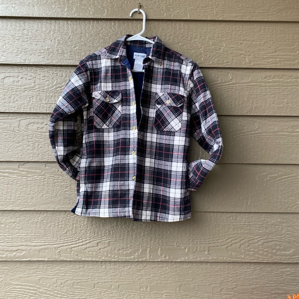 Puritan Vtg.  80s 90s Quilted Lined Plaid Flannel Button Front Shirt Jacket Boys